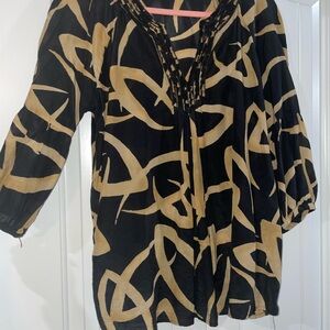 Anne Klein Black and Tan Patterned Tunic